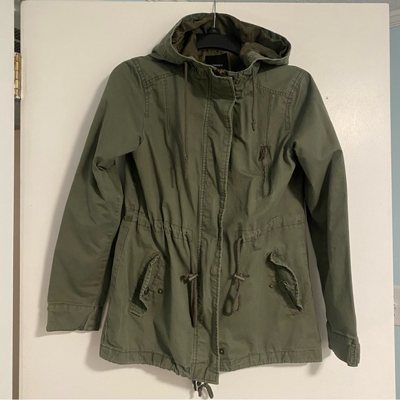 Forever 21 Jacket Women's Size S Military Utility Jacket Hooded Army Olive Green - Picture 1 of 7